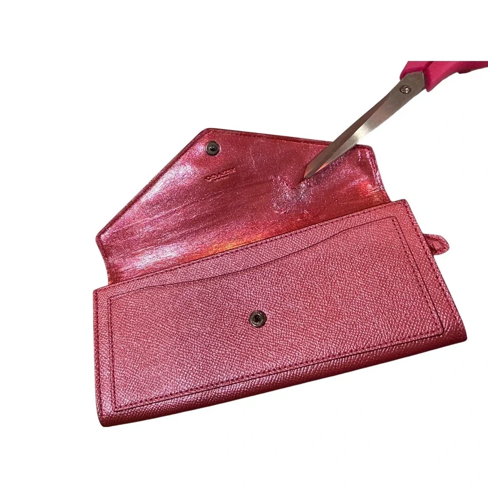 Vintage Coach Metallic Pink Leather‎ Envelope Slim Wallet Made in 2017